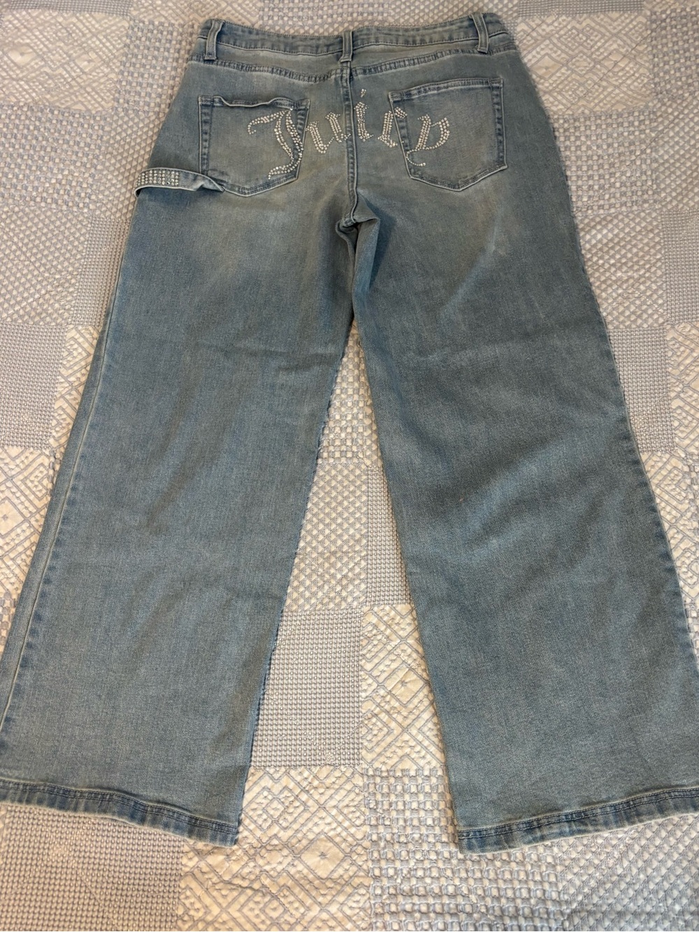 Juicy Couture Light Blue Wide-Leg Jeans with Rhinestone Back